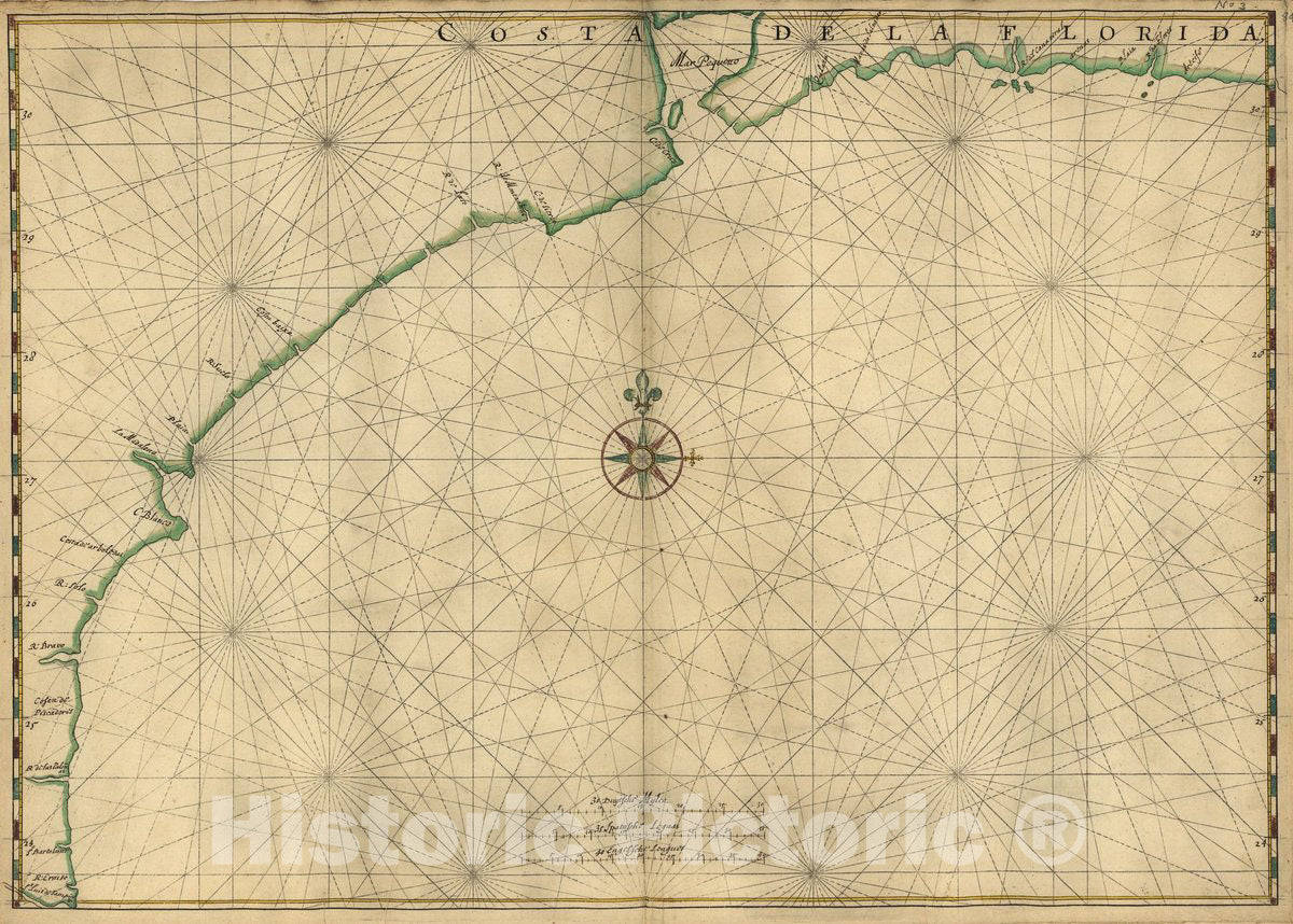 Historic 1639 Map - Map of The Gulf Coast from Florida to Mexico