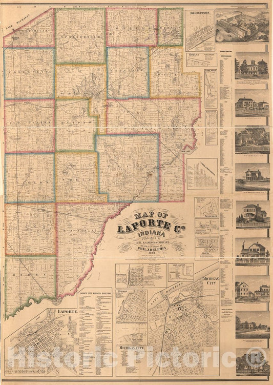 Historic 1866 Map - Map of LaPorte Co, Indiana