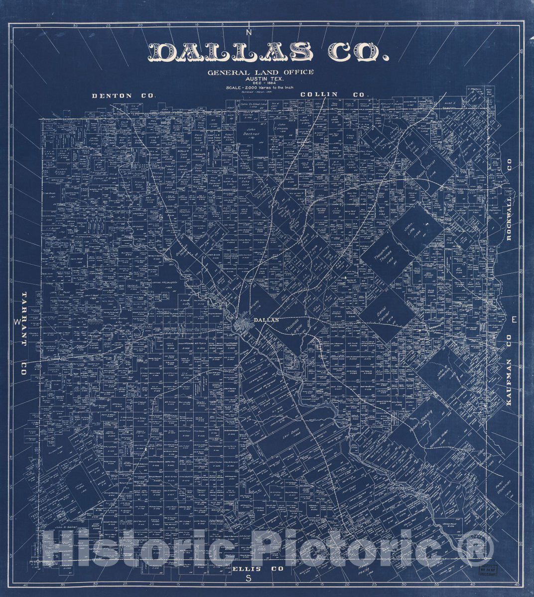 Historic 1884 Map - Dallas Co, Texas.