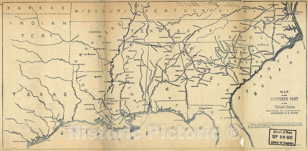 Historic 1856 Map - Map of The Southern Part of The United States, Designed to accompany Appletons' R.R. Guide.