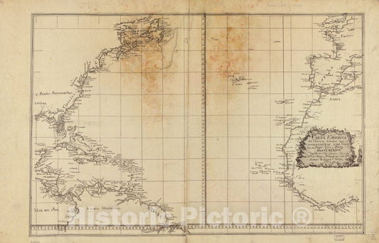 Historic 1800 Map - Carta esfÃ©rica del Occeano sic AlÃ¡ntico sic que comprehende las Costas de Europa, Africa y AmÃ©rica septentrional