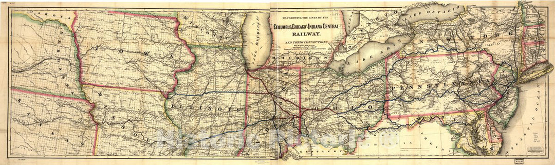 Historic 1868 Map - Map Showing The Lines of The Columbus, Chicago, and Indiana Central Railway, and Their Connections.
