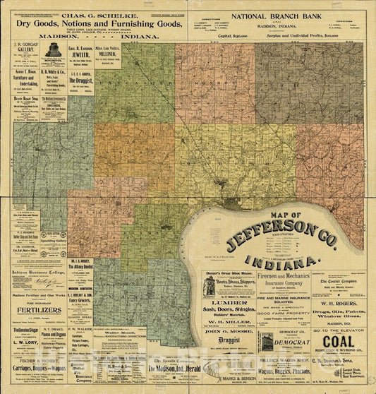 Historic 1900 Map - Map of Jefferson Co, Indiana