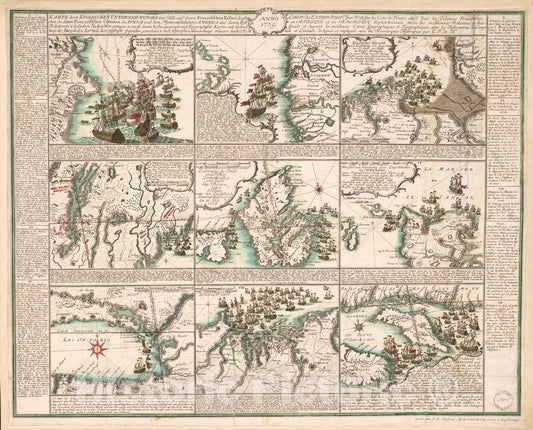 Historic 1758 Map - Karte derer englischen Unternehmungen zur See auf denen franzÃ¶sischen KÃ¼sten desgleichen in denen franzÃ¶sischen Colonien in Africa und dem mitternÃ¦chtlichen America