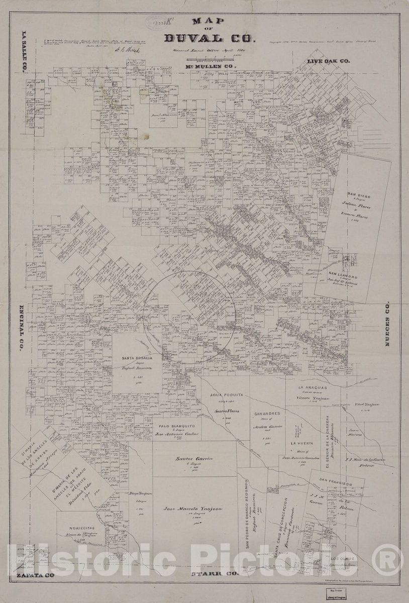 Historic 1880 Map - Map of Duval Co.
