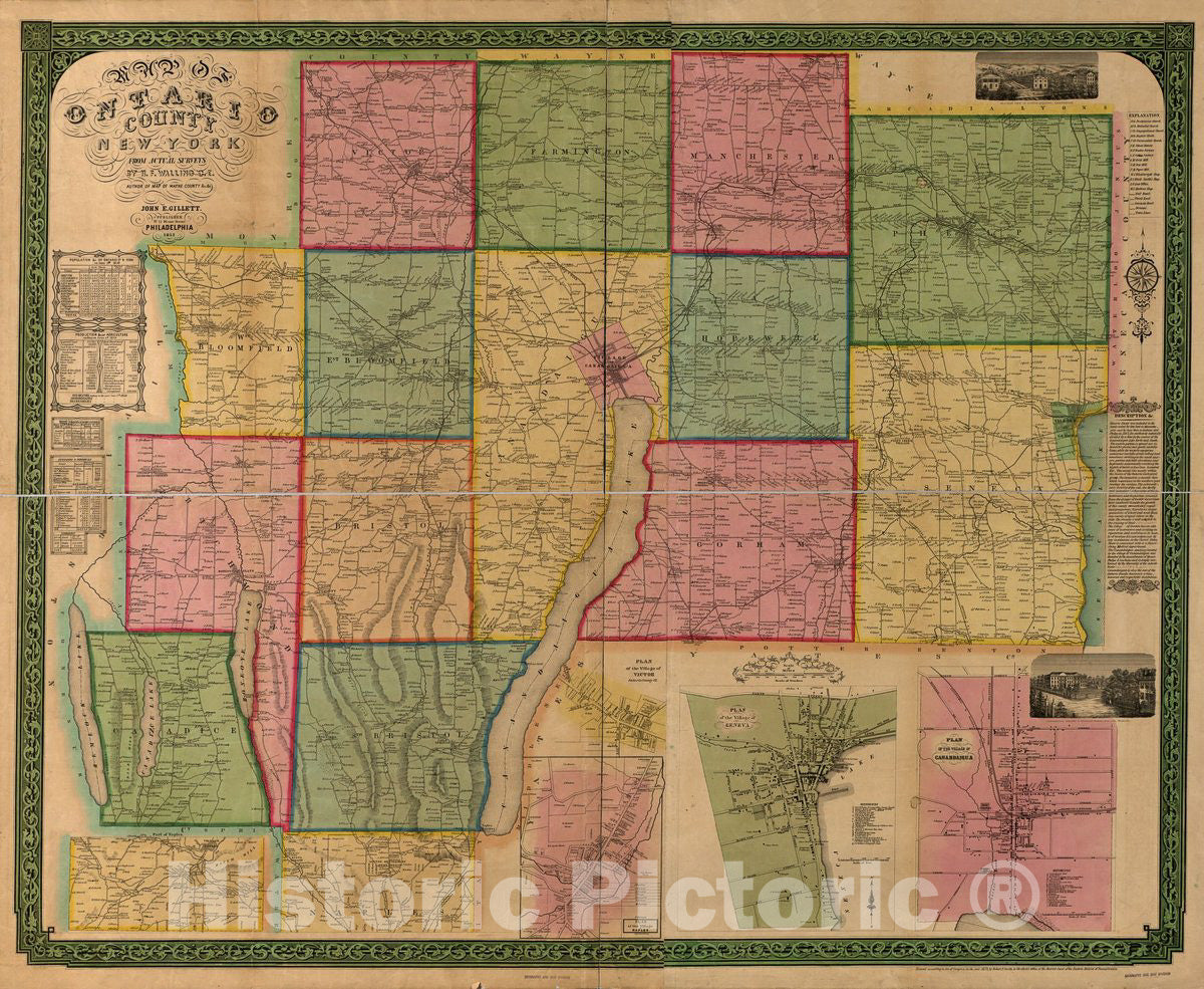 Historic 1852 Map - Map of Ontario County, New York : from Actual surveys