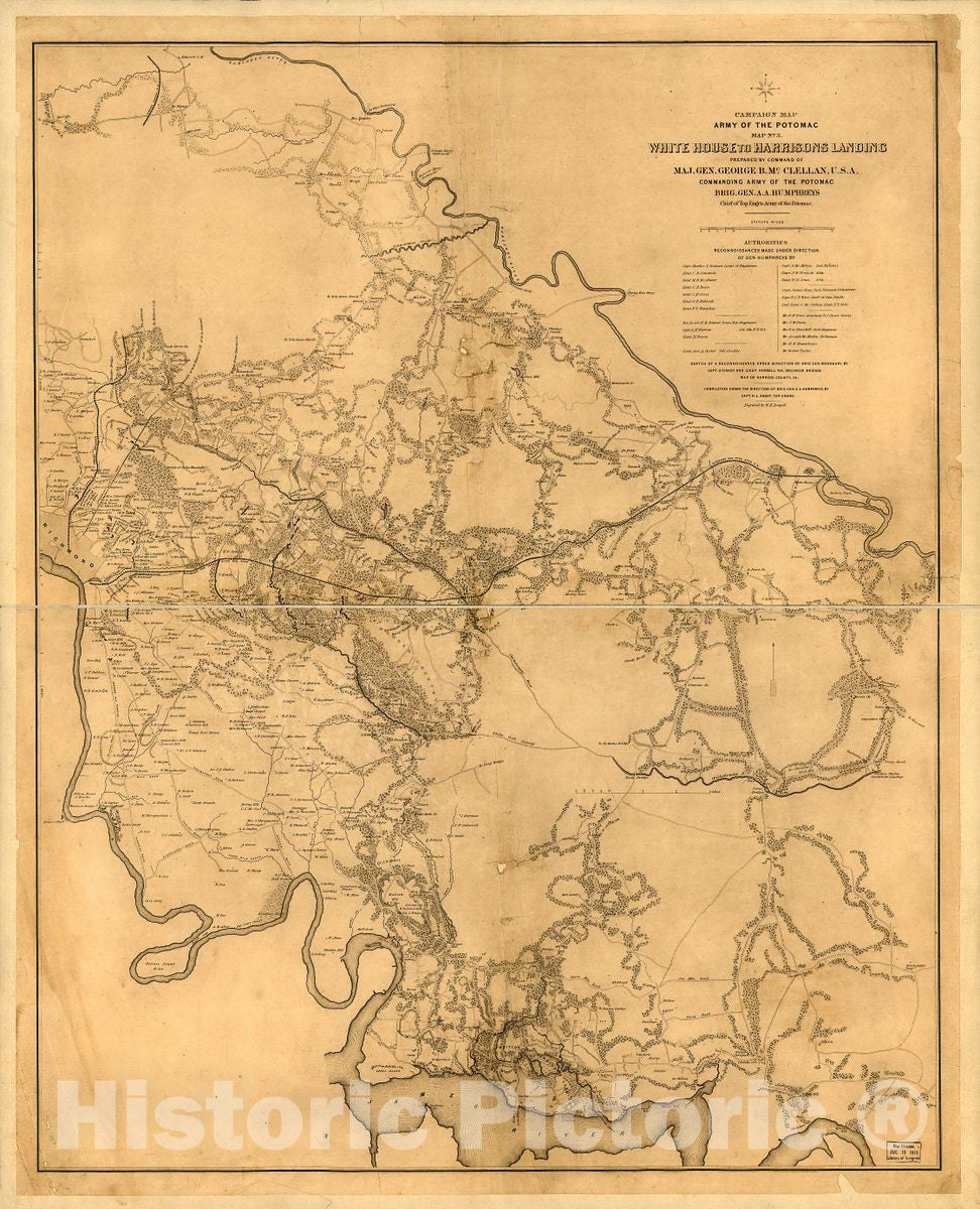 Historic 1862 Map - White House to Harrisons Landing 1