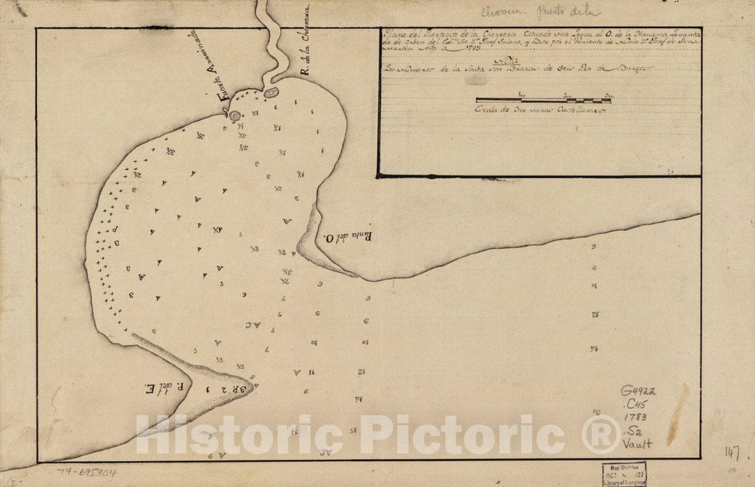Historic 1783 Map - Plano del puertecito de la Chorrera cituado UNA legua al O. de la Havana.