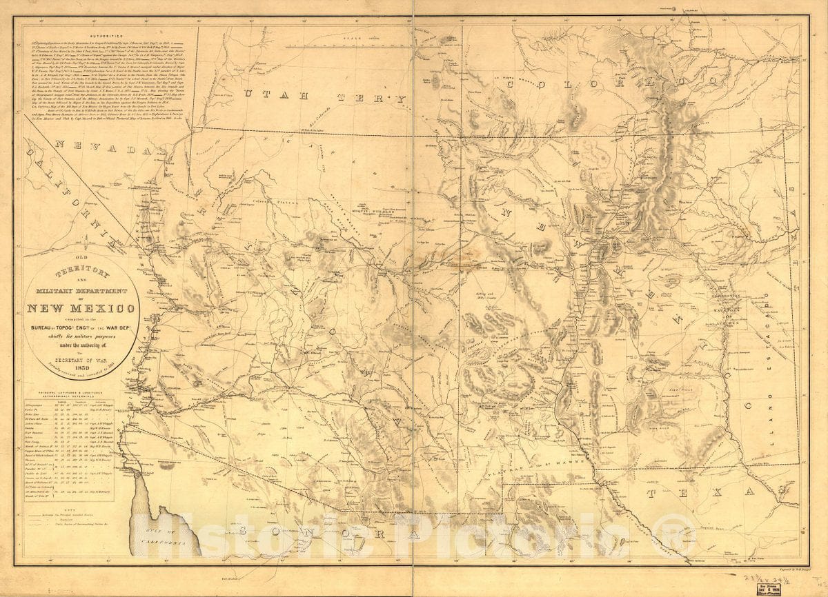 Historic 1867 Map - Old Territory and Military Department of New Mexico.
