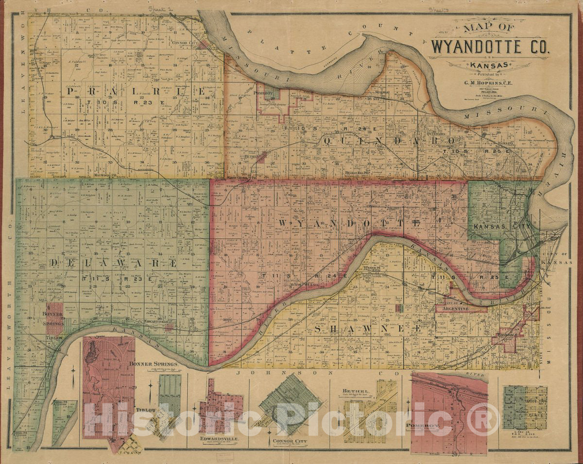 Historic 1887 Map - Map of Wyandotte Co, Kansas