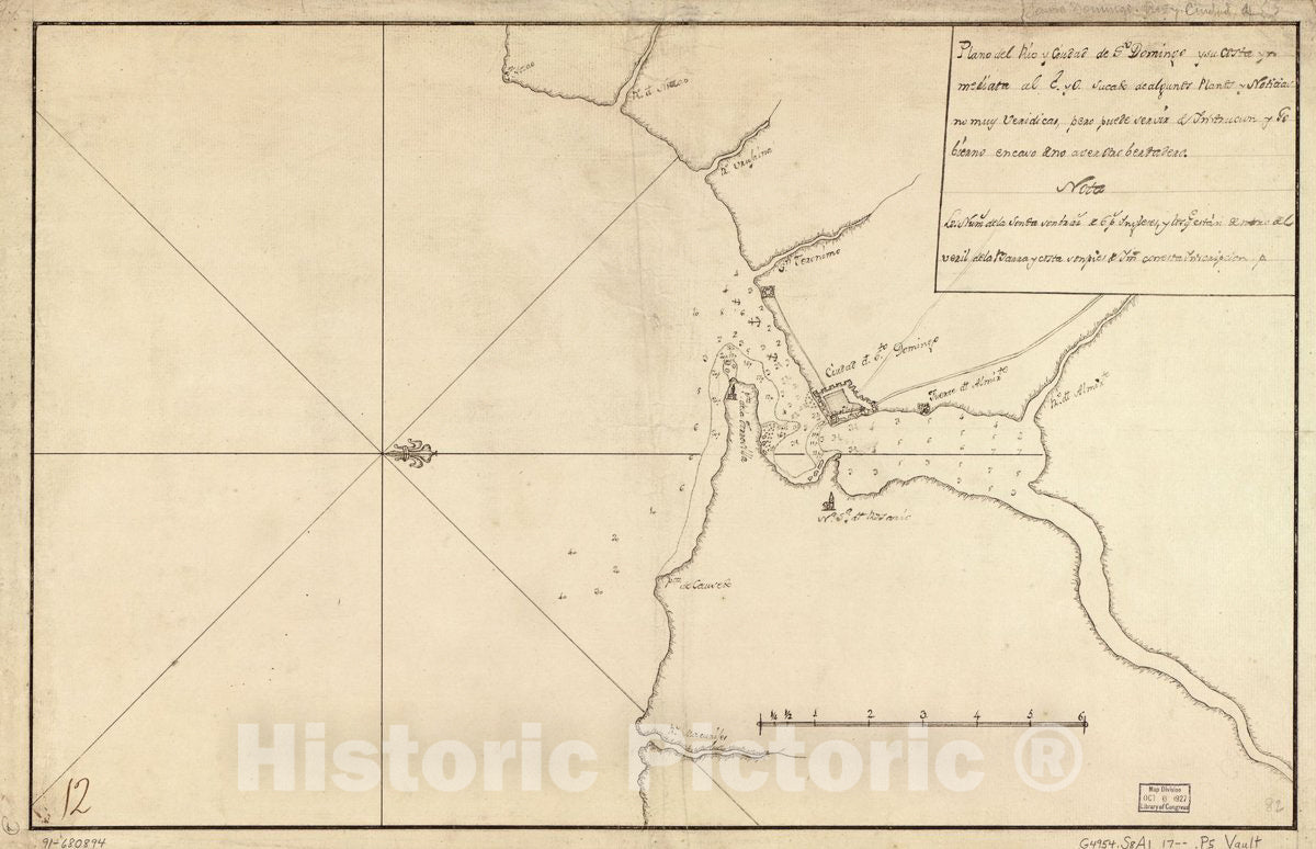 Historic 1700 Map - Plano del rÃ­o y Ciudad de STO. Domingo y su Costa y mediata al