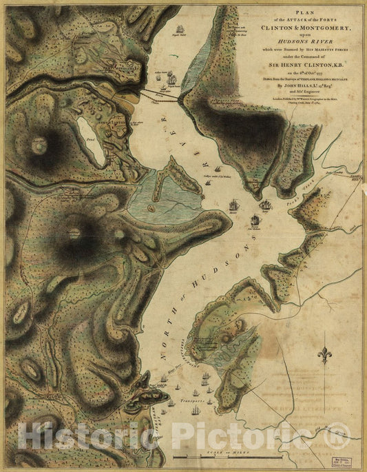Historic 1784 Map - Plan of The Attack of The Forts Clinton & Montgomery, Upon Hudsons River, which were stormed by His Majesty's Forces Under The Command of Sir Henry Clinton, K.B.