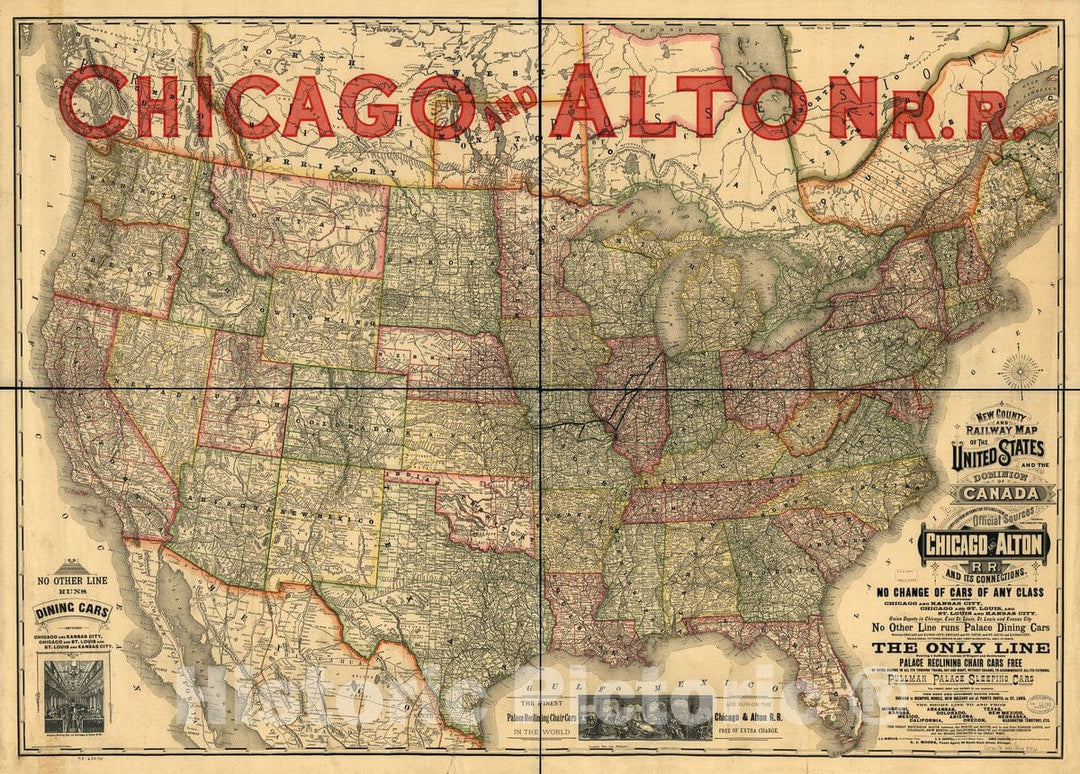 Historic 1883 Map - New County and Railway map of The United States and The Dominion of Canada compiled from Information obtained from Official Sources