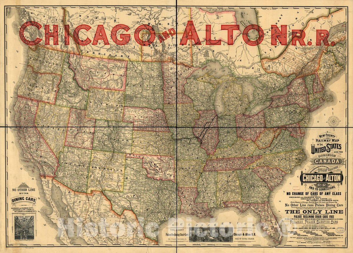 Historic 1883 Map - New County and Railway map of The United States and The Dominion of Canada compiled from Information obtained from Official Sources