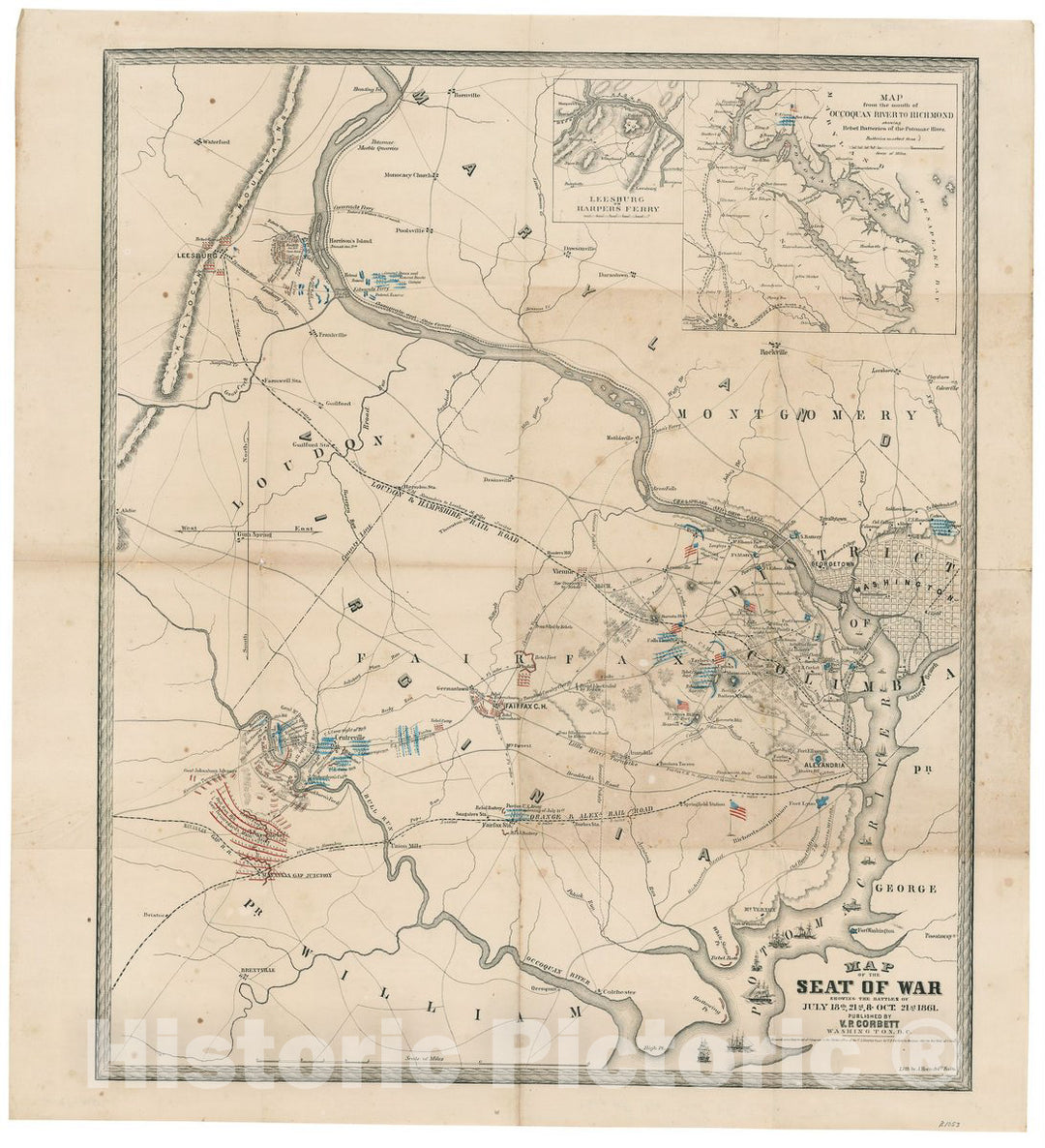 Historic 1861 Map - Map of The seat of war Showing The Battles of July 18th & 21st, 1861