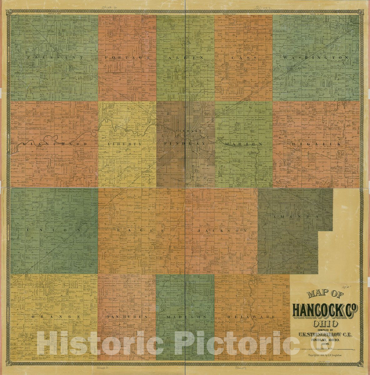 Historic 1890 Map - Map of Hancock Co, Ohio