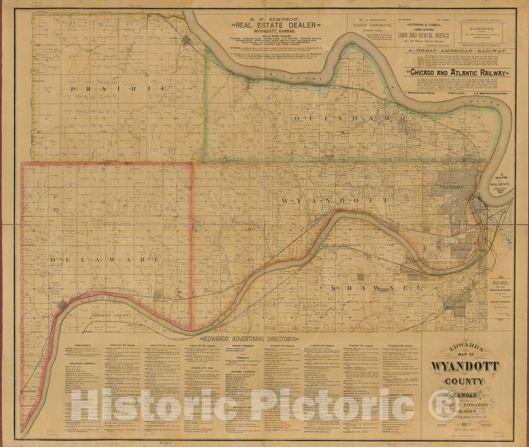 Historic 1885 Map - Edward's map of Wyandott County, Kansas
