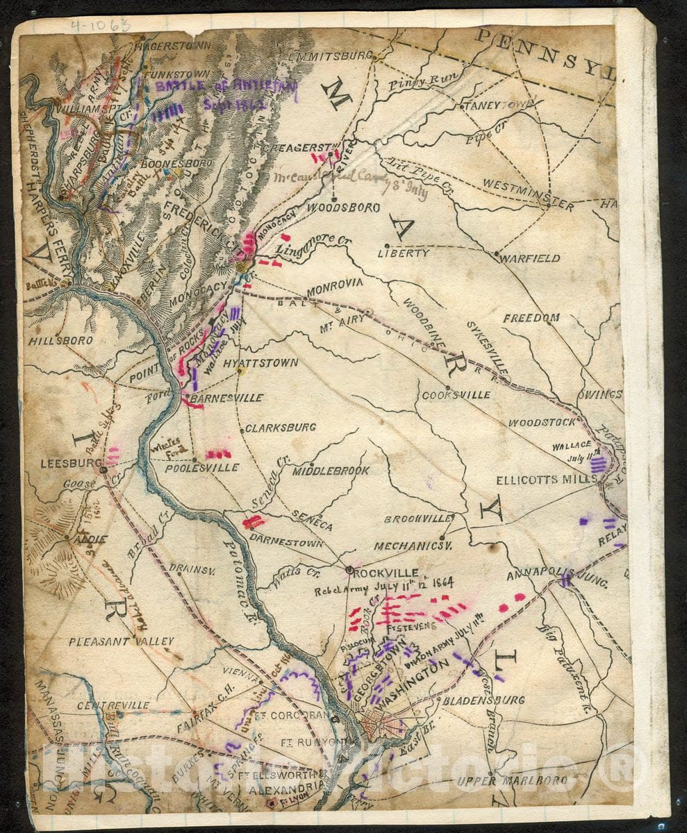 Historic 1864 Map - Map of Monocacy, Md, and Vicinity.