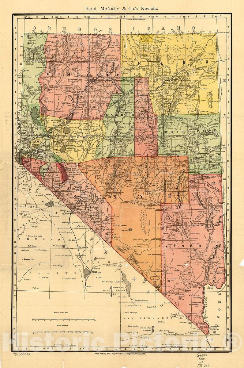 Historic 1893 Map - Indexed County and Township Pocket map and shippers Guide of Nevada, accompanied by a New and origianl Compilation and Ready Reference Index