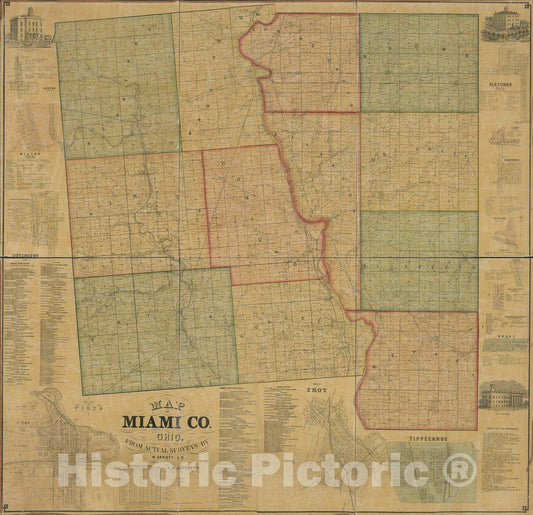 Historic 1858 Map - Map of Miami Co, Ohio.
