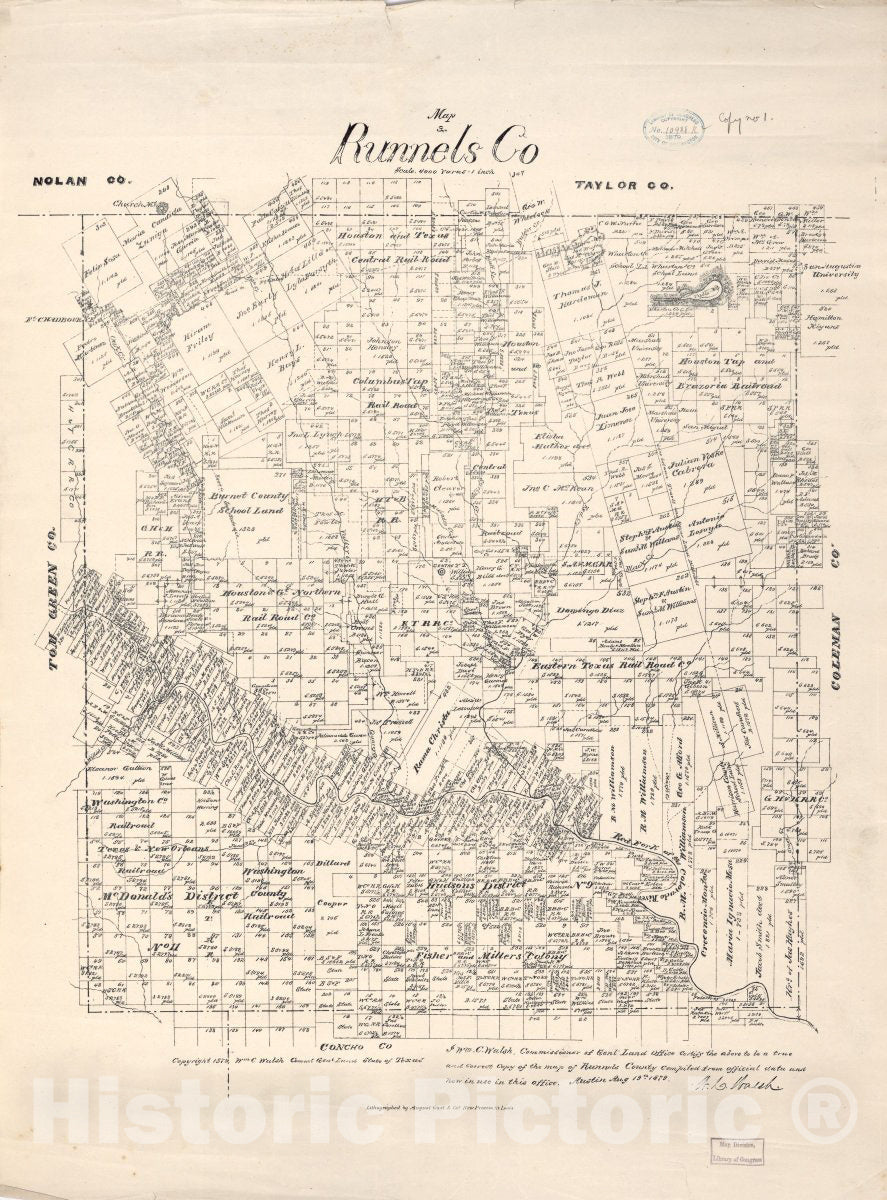 Historic 1879 Map - Map of Runnels Co. 1