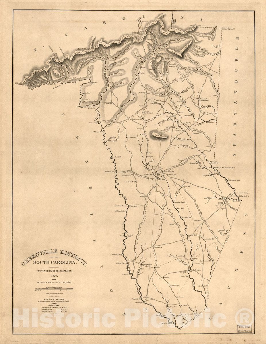 Historic 1825 Map - Greenville District, South Carolina 1