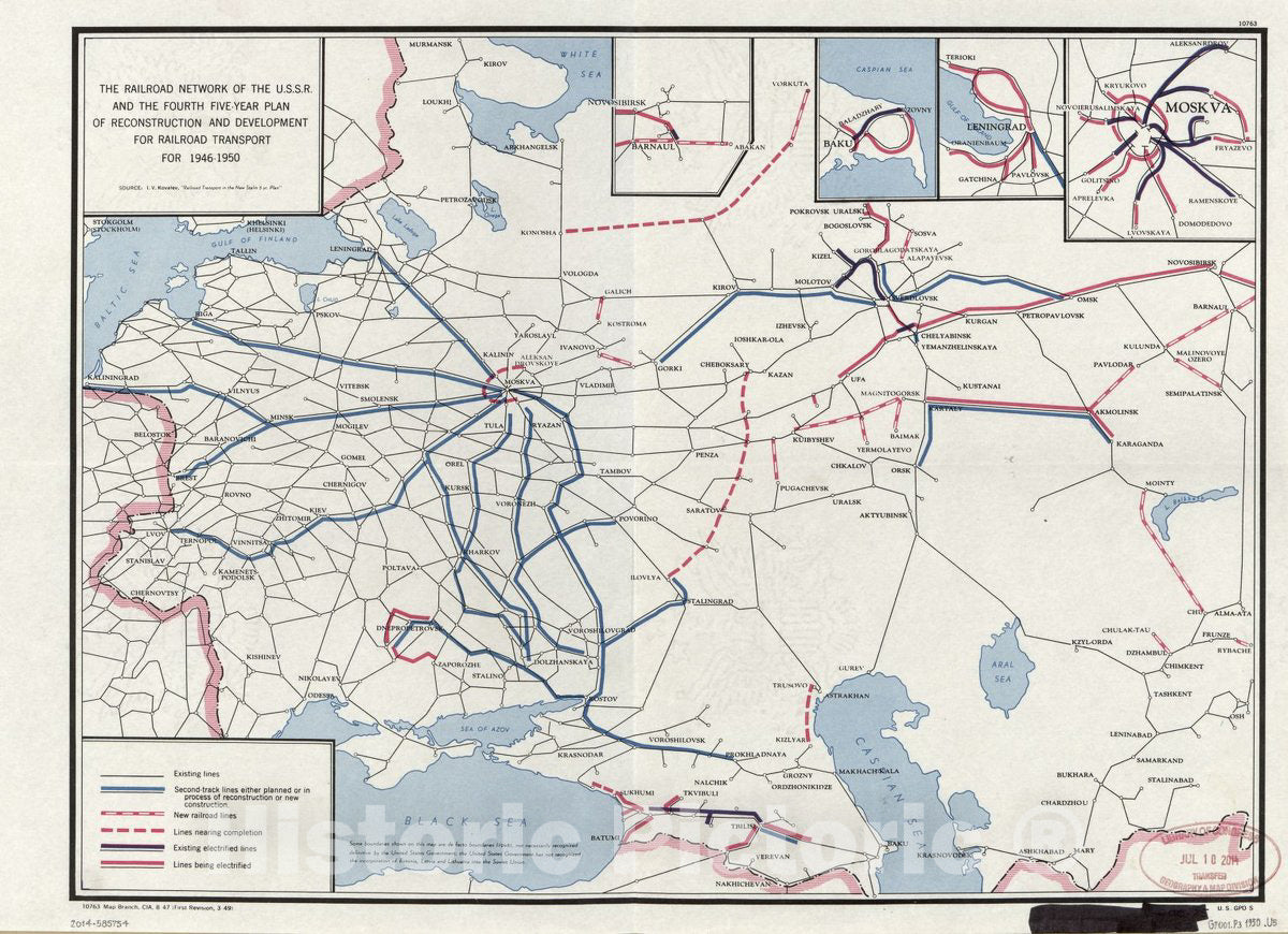 Historic 1949 Map - The Railroad Network of The U.S.S.R. : and The Fourth Five-Year Plan of Reconstruction and Development for Railroad Transport for 1946-1950