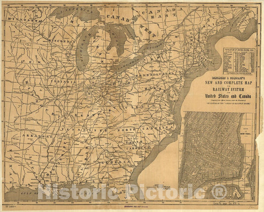 Historic 1850 Map - Dinsmore & Company's New and Complete map of The Railway System of The United States and Canada; compiled from Official Sources, Under The Direction of The Editor