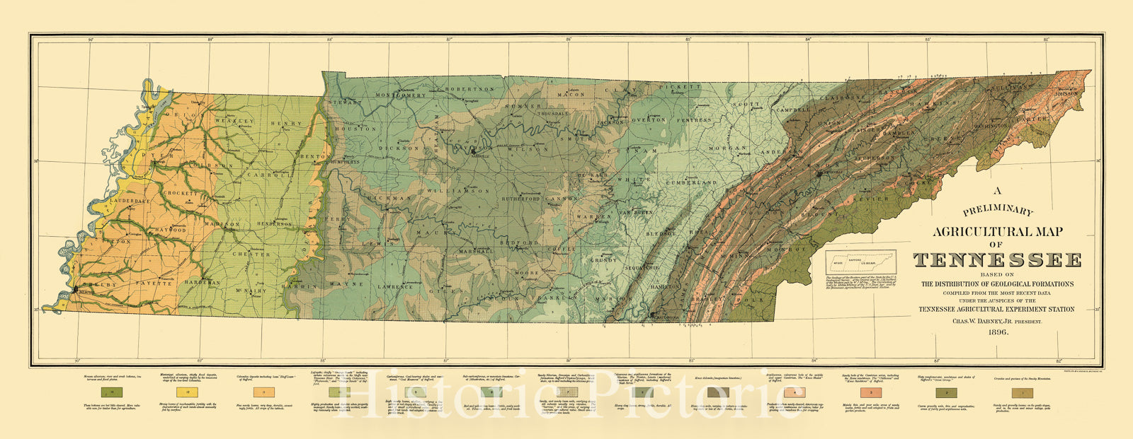 Historic 1896 Map - A Preliminary Agricultural map of Tennessee Based on The Distribution of Geological Formations.