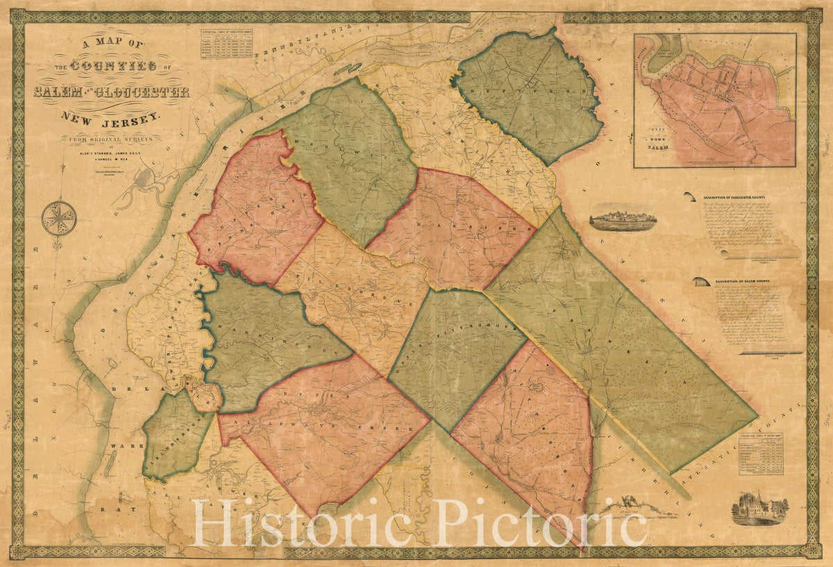 Historic 1849 Map - A map of The Counties of Salem and Gloucester, New Jersey : from Actual surveys