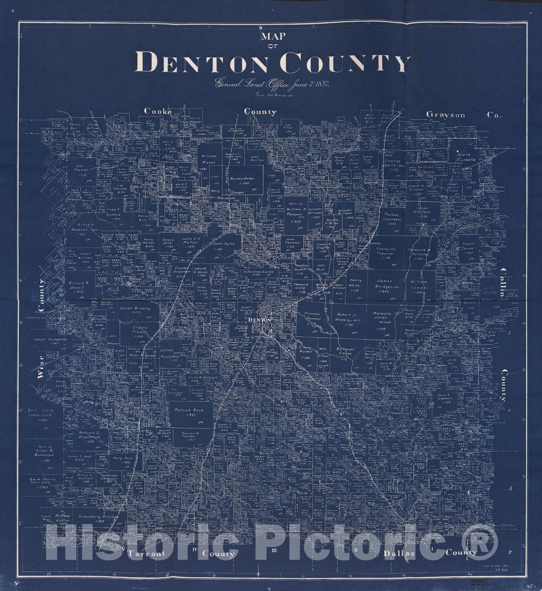 Historic 1897 Map - Map of Denton County
