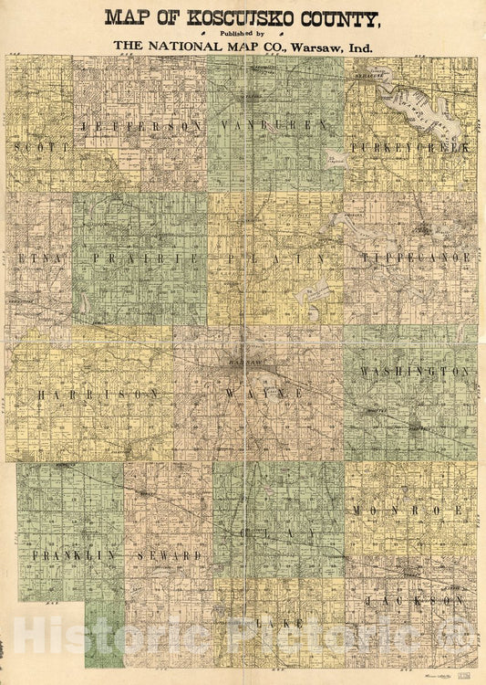 Historic 1894 Map - Map of Koscuisko County, Indiana.