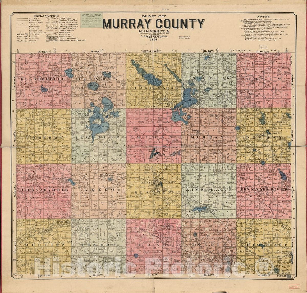 Historic 1898 Map - Map of Murray County, Minnesota : compiled and Drawn from a Special Survey and Official Records.