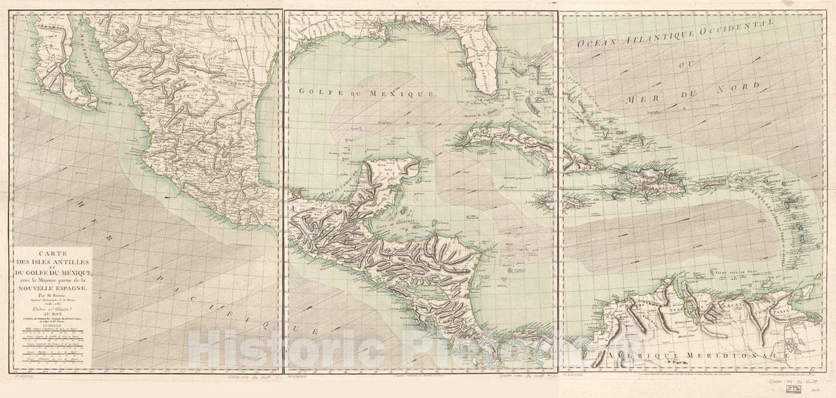 Historic 1786 Map - Carte des Isles Antilles et du Golfe du MÃ©xique; avec la majeure Partie de la Nouvelle Espagne.