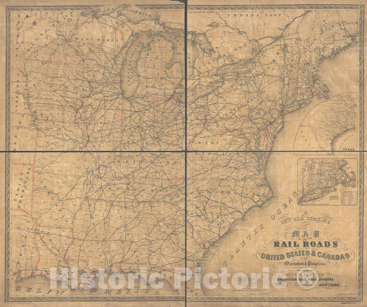 Historic 1857 Map - A New and Complete County map of All The Rail Roads in The United States & Canadas in Operation & Progress.
