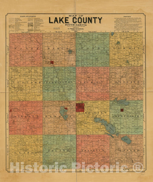 Historic 1899 Map - Map of Lake County, South Dakota : compiled and Drawn from a Special Survey and Official Records.