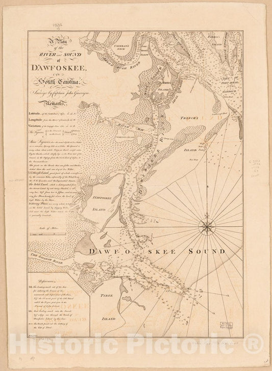 Historic 1773 Map - A Plan of The River and Sound of D'Awfoskee in South Carolina.