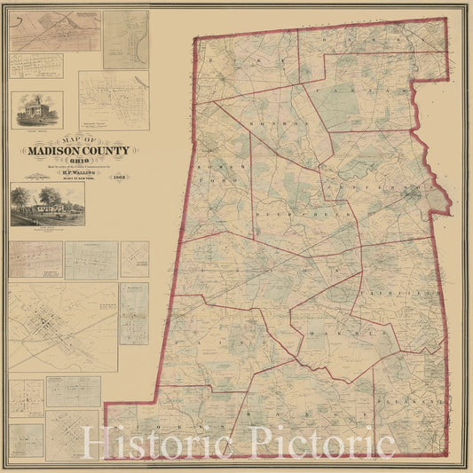 Historic 1862 Map - Map of Madison County, Ohio