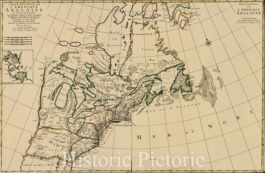 Historic 1700 Map - Carte Nouvelle de l'AmÃ©rique Angloise, contenant la Virginie, Mary-Land, Caroline, Pensylvania, Nouvelle Iorck, N:Iarsey, N. France