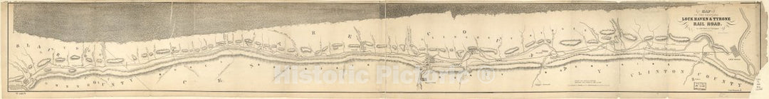 Historic 1858 Map - Map of The Proposed Lock Haven & Tyrone Rail Road, by J. M. McMinn, Esqr. Civil Engineer.