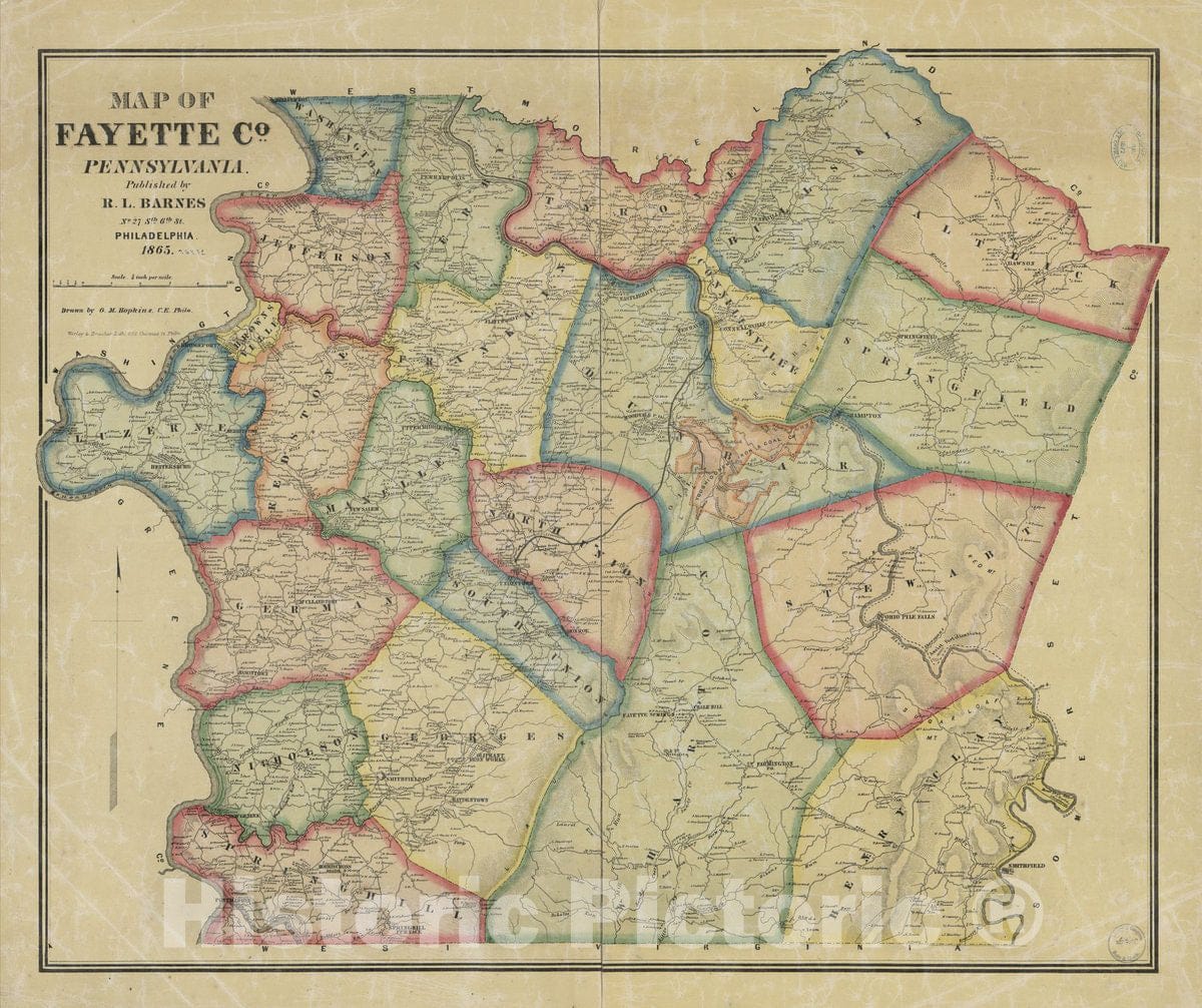 Historic 1865 Map - Map of Fayette Co, Pennsylvania