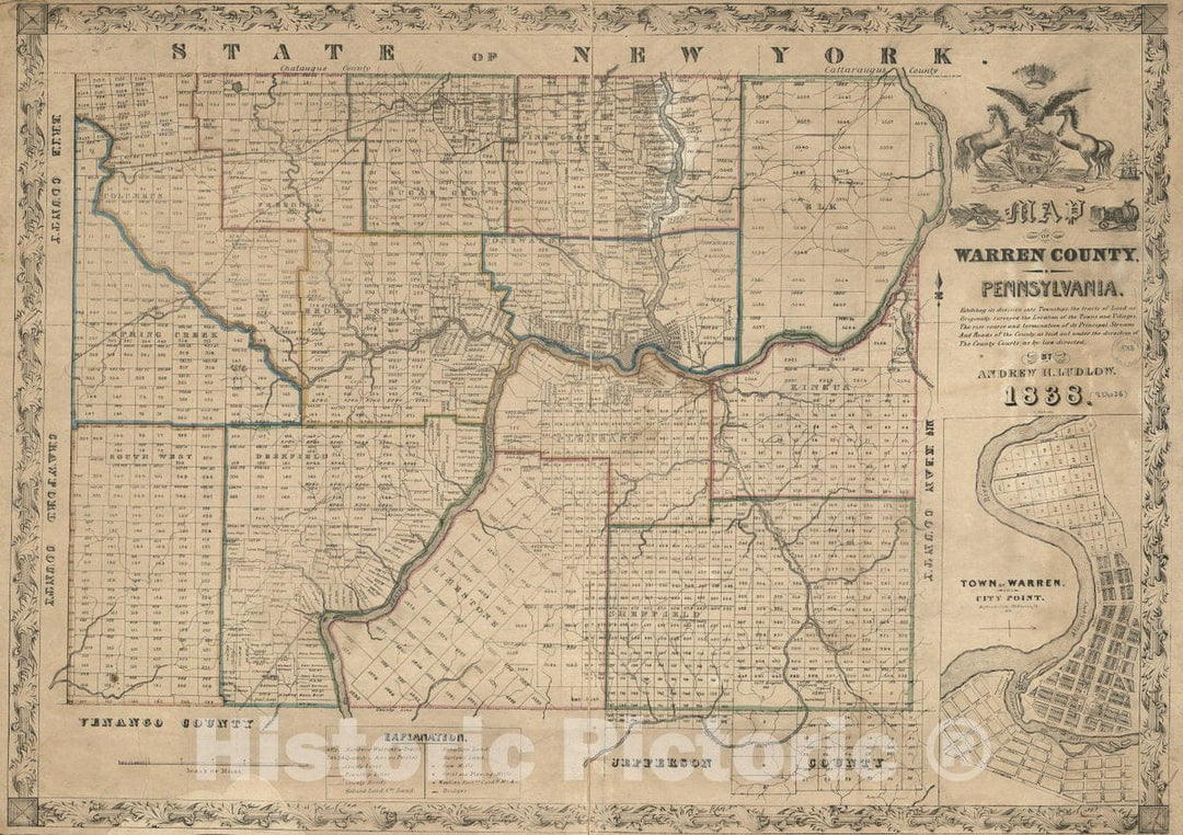 Historic 1838 Map - Map of Warren County, Pennsylvania