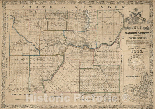 Historic 1838 Map - Map of Warren County, Pennsylvania