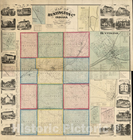 Historic 1866 Map - Map of Huntington Co, Indiana