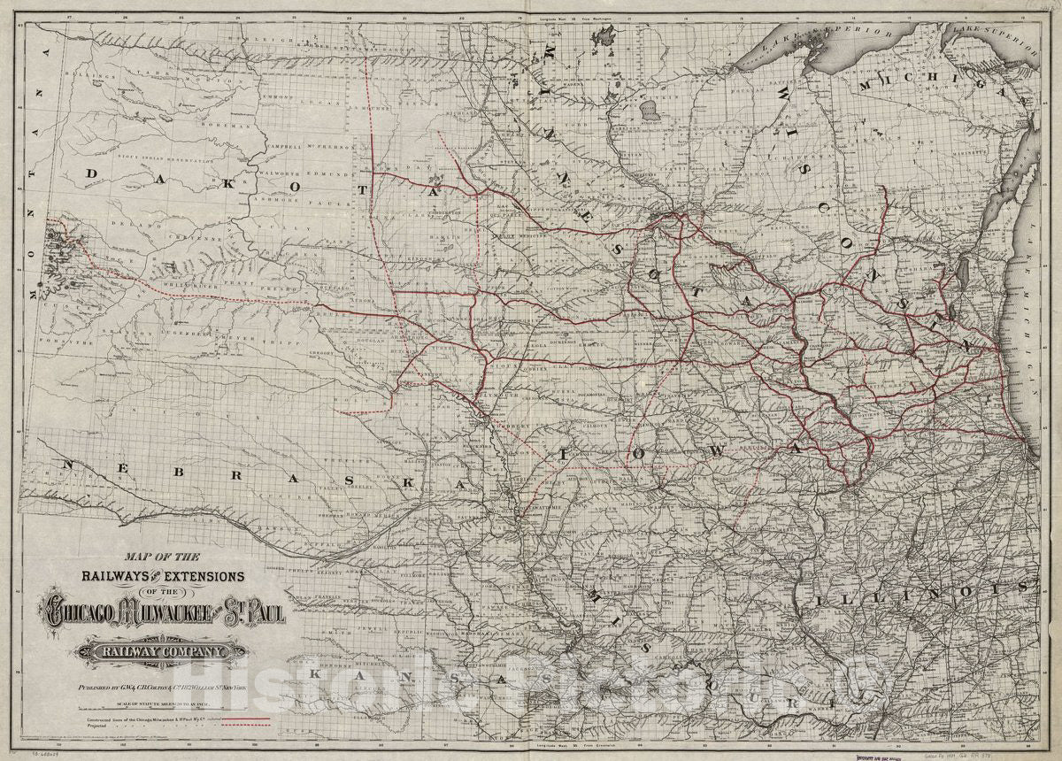 Historic 1881 Map - Map of The Railroads and Extensions of The Chicago, Milwaukee, and St. Paul Railway Company.
