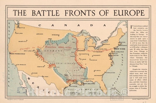 Historic 1917 Map - The Battle Fronts of Europe