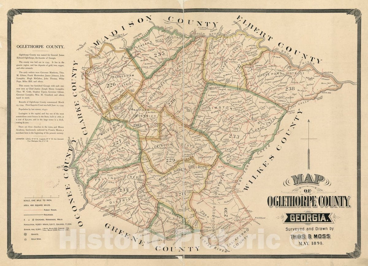 Historic 1894 Map - Map of Oglethorpe County, Georgia