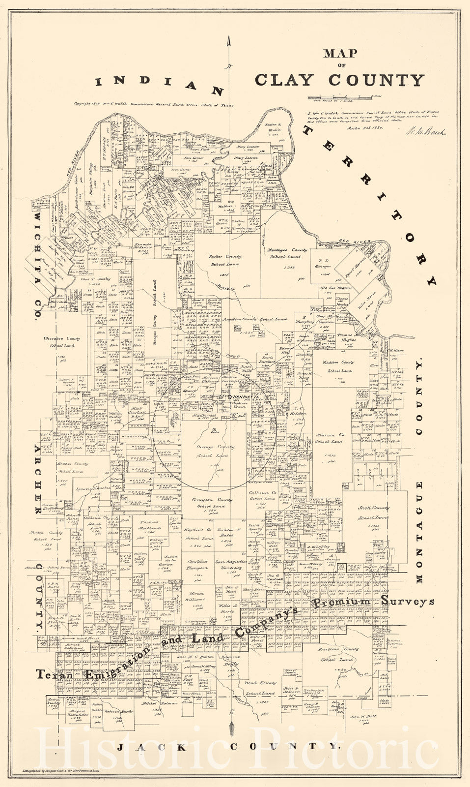 Historic 1880 Map - Map of Clay County, Texas