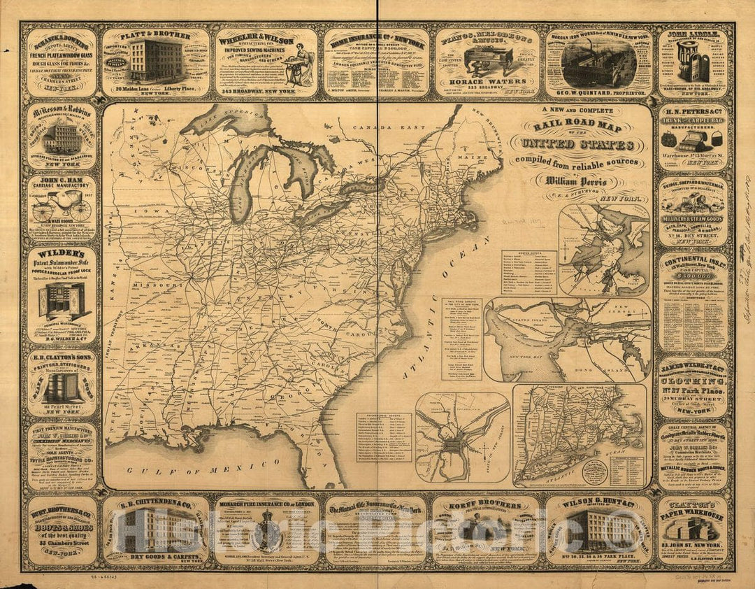 Historic 1857 Map - A New and Complete Railroad map of The United States compiled from Reliable Sources.