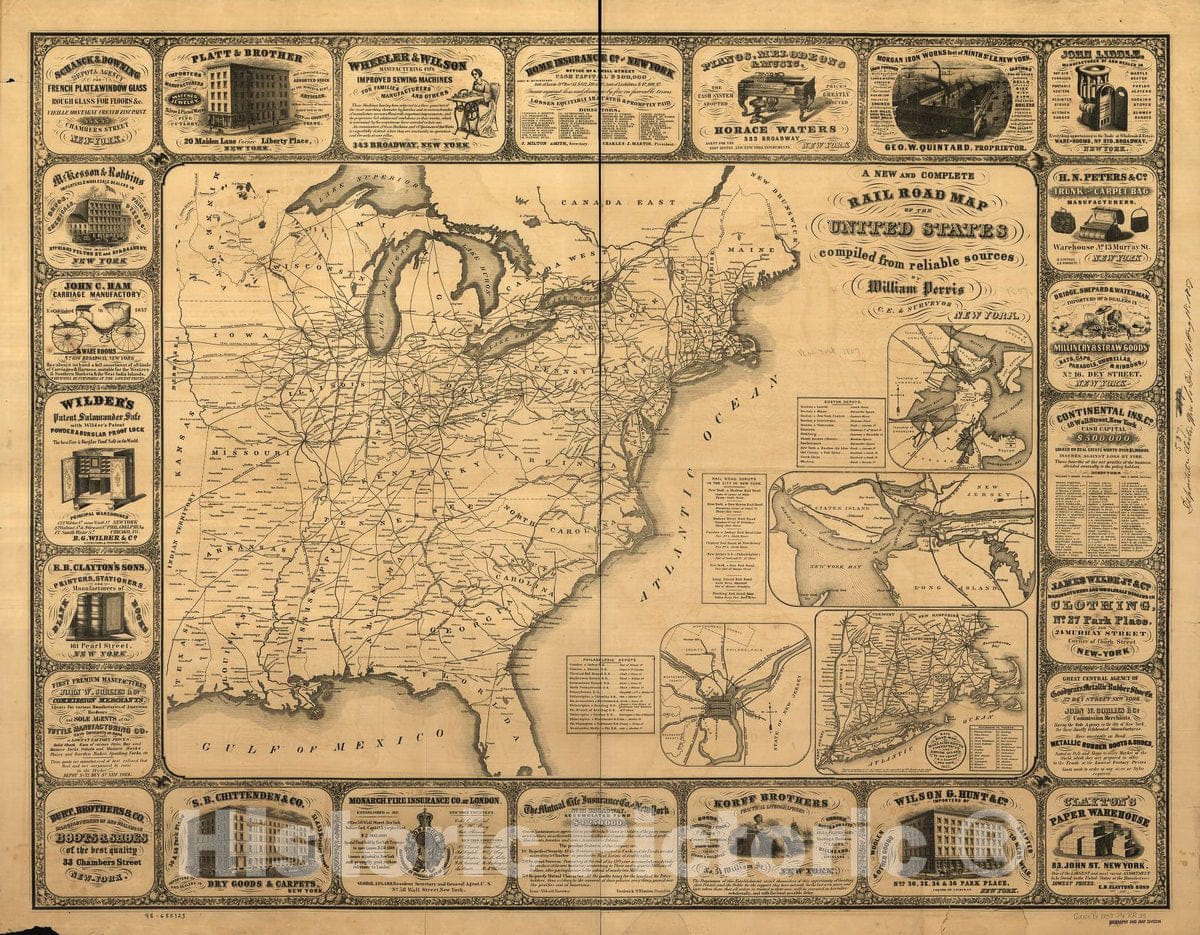 Historic 1857 Map - A New and Complete Railroad map of The United States compiled from Reliable Sources.